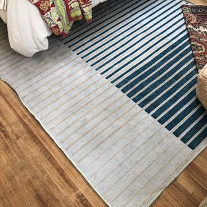 blue and gold minimal stripe 6x9 rug cover
